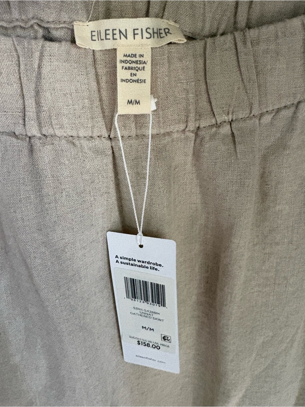 NWT Eileen Fisher Organic Linen Skirt Elastic Waist Sz Medium - Picture 3 of 5